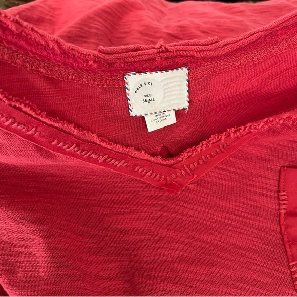 Anthropologie Postmark Slub Tee Women's Size S Red V-Neck Cap Sleeve Pocket Top - Picture 5 of 5
